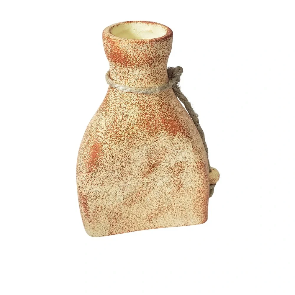 Vintage Terracotta Sun Face Bud Vase Rustic Celestial Boho Decor with Jute Rope